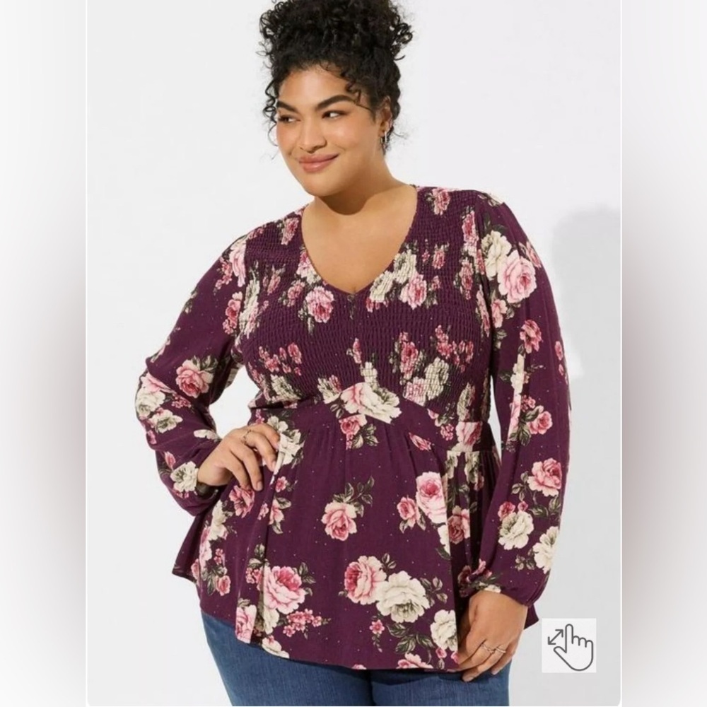 Torrid Crinkle Gauze Floral Babydoll Tunic Top 2X Boho NWT